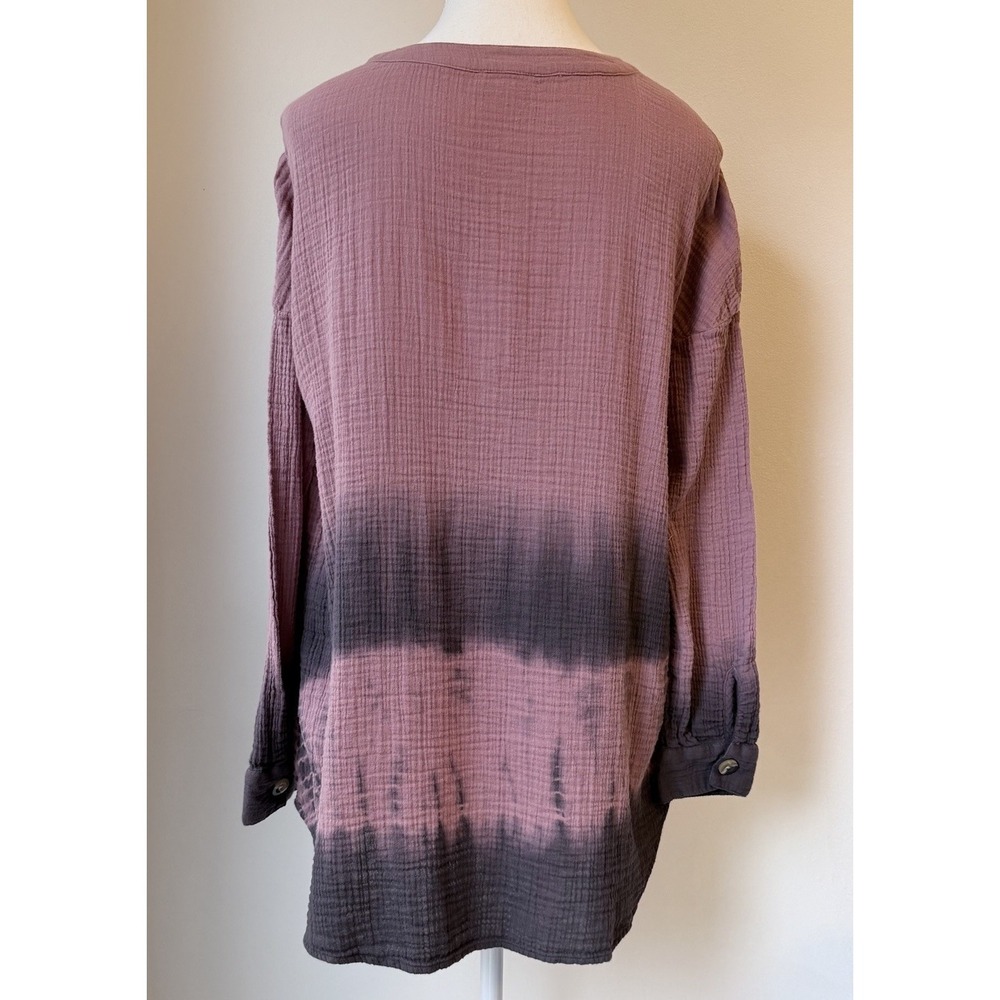 Pure Jill Crinkle Gauze Tunic Top Medium Purple To Gray Ombré Lagenlook Hippie - Picture 4 of 7